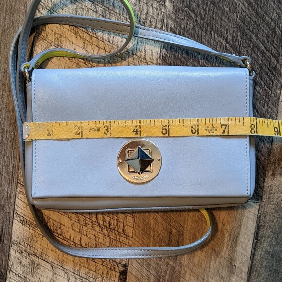 Kate Spade Turnlock Crossbody Bag Grey Yellow Leather Mini Purse - Picture 7 of 9